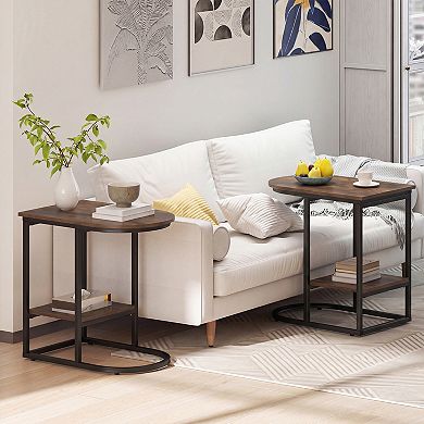 Costway C-shaped Side Table 2-Tier End Table with Storage Modern Compact Snack Table