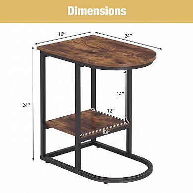 Costway C-shaped Side Table 2-Tier End Table with Storage Modern Compact Snack Table