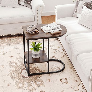 Costway C-shaped Side Table 2-Tier End Table with Storage Modern Compact Snack Table