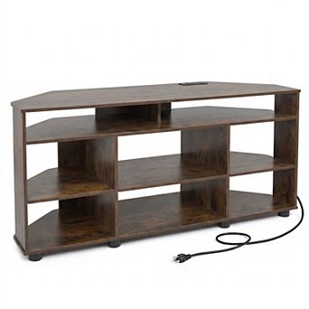 Costway Corner TV Stand for TVs up to55 Inch,4 tier Entertainment Center with Power Outlets