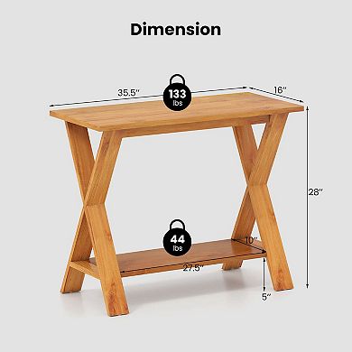 Costway 35.5-Inch Long Entryway Table with Storage Shelf Solid Teak Wood Console Table