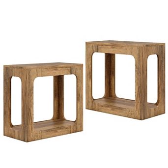 Costway 2 tier End Table with Storage Shelf Hollow-out Design for Living Room