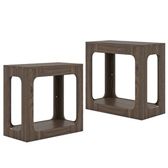 Costway 2 tier End Table with Storage Shelf Hollow-out Design for Living Room