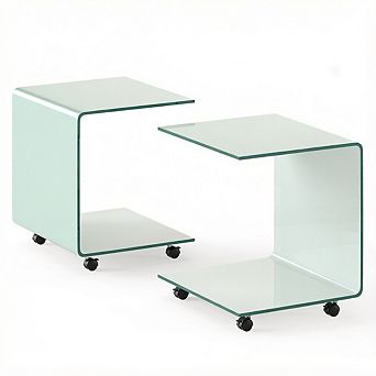 Costway C-Shaped End Table with 2 tier shelf, 4 Swivel Lockable Wheels for Living Room