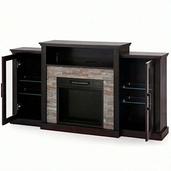 Costway Fireplace TV Stand with Led Lights & 18'' Electric Fireplace For 65" Wall-Mounted TV