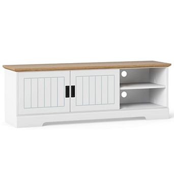 Costway Farmhouse TV Stand for TVs up to 65" with Sliding Doors Storage Cabinets