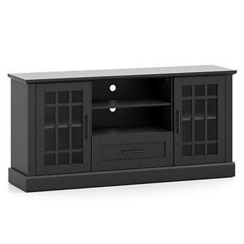 Costway Farmhouse TV Stand for TVs up to 70" Media Center with Glass Doors Cubbies & Drawer