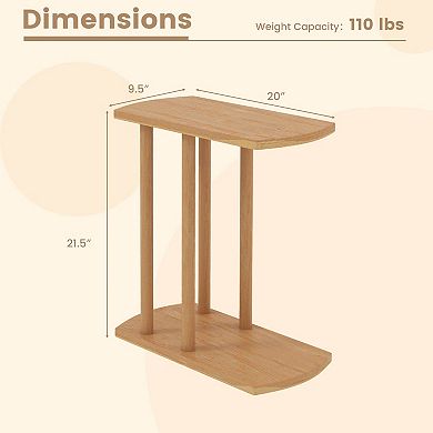 Costway C-shaped Teak Wood Side Table with Thickened Top & Sturdy Base for Small Spaces