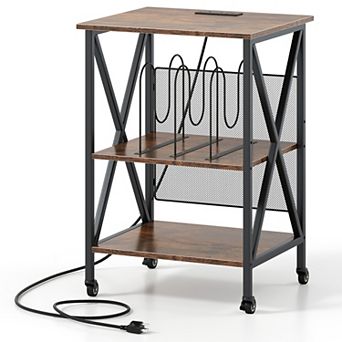 Costway 3 tier Record Player Stand with Metal Dividers Adjustable Shelf & Power Outlets