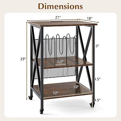 Costway 3-tier Record Player Stand with Metal Dividers Adjustable Shelf & Power Outlets