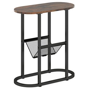 Costway End Table w/ Faux Marble Tabletop & Magazine Holder Heavy-duty Metal Frame