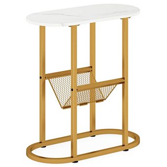 Costway End Table w/ Faux Marble Tabletop & Magazine Holder Heavy-duty Metal Frame