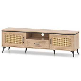 Costway Boho TV Stand for 65 Inch TVs Modern Entertainment Center with Drawer 2 Storage