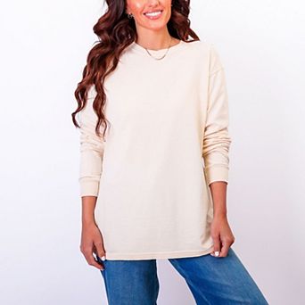Cozy Season Curved Varsity Stack - Women's Garment Dyed Long Sleeve Graphic T-Shirt