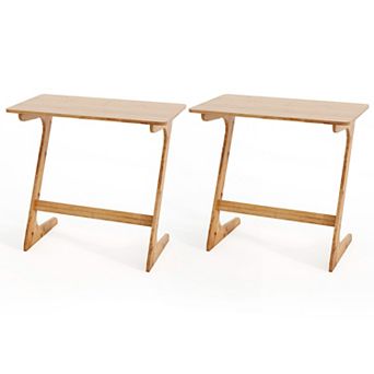 Costway 2 pc Sofa Side Table Z-Shaped Spacious Tabletop Space-Saving TV Snack Tray