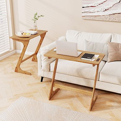 Costway 2 PCS Sofa Side Table Z-Shaped Spacious Tabletop Space-Saving TV Snack Tray