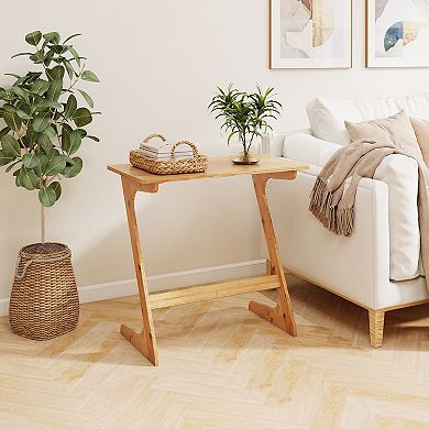 Costway 2 PCS Sofa Side Table Z-Shaped Spacious Tabletop Space-Saving TV Snack Tray