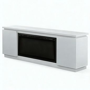 Costway Fireplace TV Stand for TVs up to 80" with Electric Fireplace 3 Adjustable Shelves
