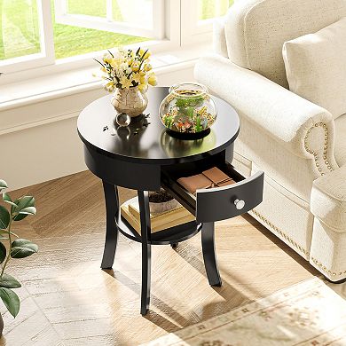 Costway 2-tier Side End Sofa Table Round Nightstand for Bedroom Living Room