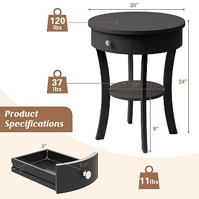 Costway 2-tier Side End Sofa Table Round Nightstand for Bedroom Living Room