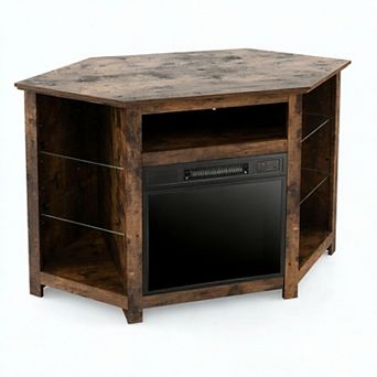 Costway Fireplace TV Stand with Led Lights & 18'' Electric Fireplace for Tvs up to 50''