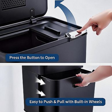 16 Gallon Dual Compartment Kitchen Trash Can Stainless Steel Indoor Recycling & Garbage Bin Combo