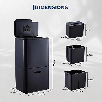16 Gallon Dual Compartment Kitchen Trash Can Stainless Steel Indoor Recycling & Garbage Bin Combo