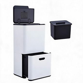 16 Gallon Dual Compartment Kitchen Trash Can Stainless Steel Indoor Recycling & Garbage Bin Combo
