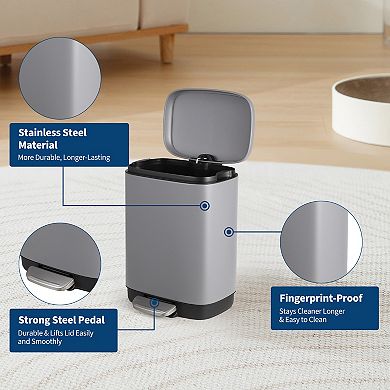 Step-On Stainless Steel Trash Can 12L/3.2 Gal - Soft Close Lid - Removable Inner Bucket