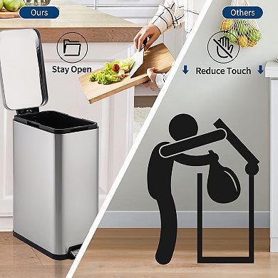 Slim 13.2 Gallon (50L) Kitchen Trash Can Stainless Steel, Step Pedal, Removable Inner Liner
