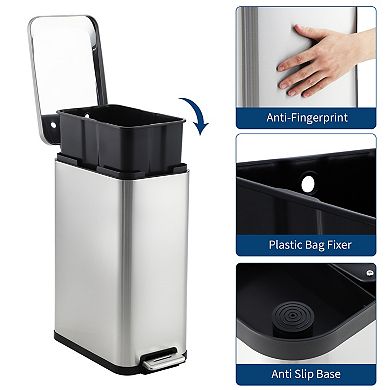 Slim 13.2 Gallon (50L) Kitchen Trash Can Stainless Steel, Step Pedal, Removable Inner Liner