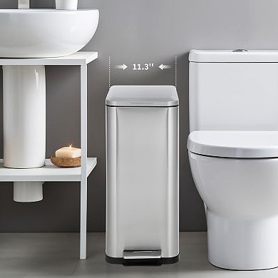Slim 13.2 Gallon (50L) Kitchen Trash Can Stainless Steel, Step Pedal, Removable Inner Liner