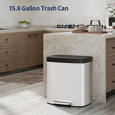 Large Capacity Step Kitchen Trash Can 60L / 16 Gallon Stainless Steel Bin