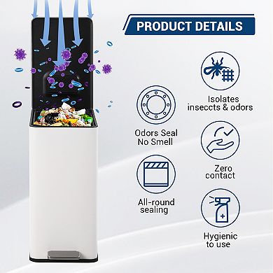 Slim Space-Saving Indoor Trash Can - 4 Gallon (15L) Stainless Steel Step Bin with Soft-Close Lid