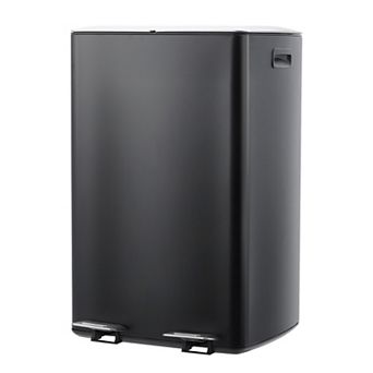 Dual Compartment 16 Gallon Stainless Steel Step Trash Can, Removable Plastic Buckets