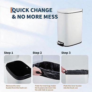 Space-Saving Slim Trash Can - 13.2 Gallon 50L Stainless Steel Kitchen Recycling Bin with Step Pedal