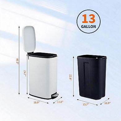 Space-Saving Slim Trash Can - 13.2 Gallon 50L Stainless Steel Kitchen Recycling Bin with Step Pedal