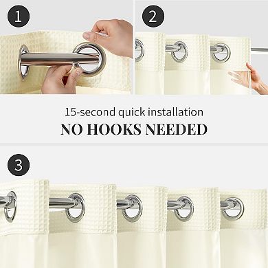 Waffle Weave Snap-In Shower Curtain Set with Replacement Liner, Water Repellent Hotel Quality