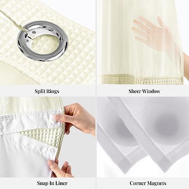 Waffle Weave Snap-In Shower Curtain Set with Replacement Liner, Water Repellent Hotel Quality