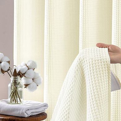 Waffle Weave Snap-In Shower Curtain Set with Replacement Liner, Water Repellent Hotel Quality