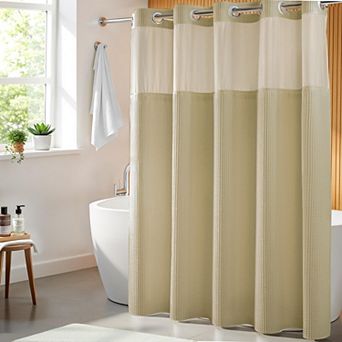Waffle Weave Snap-In Shower Curtain Set with Replacement Liner, Water Repellent Hotel Quality