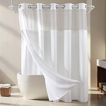 Waffle Weave Snap-In Shower Curtain Set with Replacement Liner, Water Repellent Hotel Quality