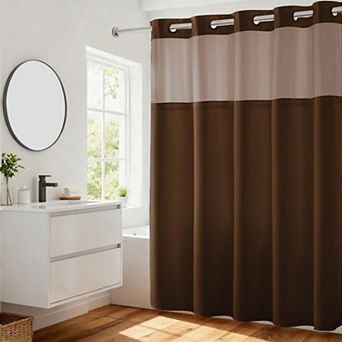 Heavyweight No Hooks Dotted Waffle Weave Shower Curtain Snap-In Liner Hotel Grade Spa Water