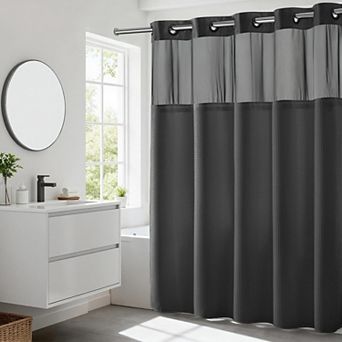 Heavyweight No Hooks Dotted Waffle Weave Shower Curtain Snap-In Liner Hotel Grade Spa Water