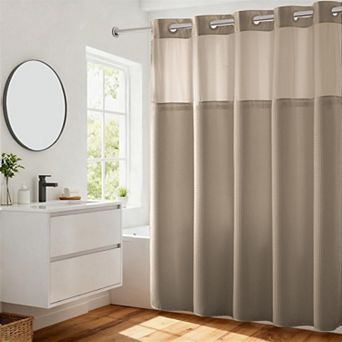 Heavyweight No Hooks Dotted Waffle Weave Shower Curtain Snap-In Liner Hotel Grade Spa Water