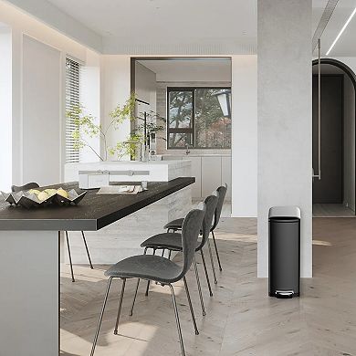 Slim Stainless Steel Trash Can 8 Gallon Space-Saving Garbage Bin Soft-Close Step Pedal