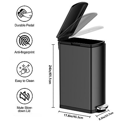 Slim Stainless Steel Trash Can 8 Gallon Space-Saving Garbage Bin Soft-Close Step Pedal