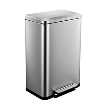 Hands-Free Pedal Stainless Steel Kitchen Trash Can 50L/13 Gallon - Rectangular, Soft-Close Lid