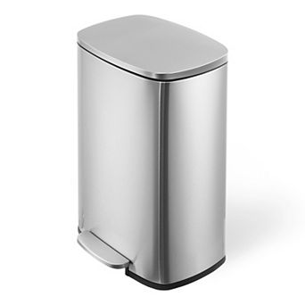 Hands-Free Step Pedal Kitchen Trash Can - 13 Gallon Stainless Steel Bin - Soft Close Lid