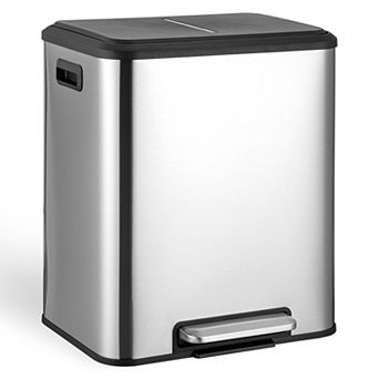 Dual Compartment Kitchen Trash Can - 30L Stainless Steel - Soft-Close Step Pedal